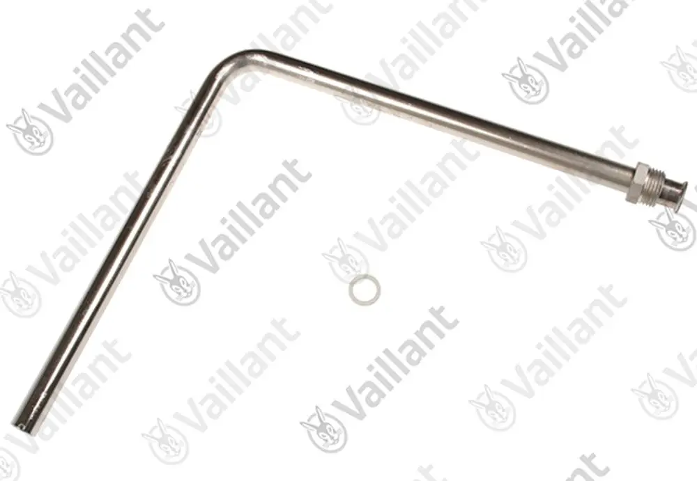 Gasrohr von Vaillant mit einem gebogenen Ende und einem Anschlussgewinde. Dabei liegt ein O-Ring bei.